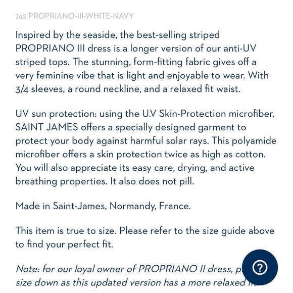 SAINT JAMES PROPRIANO dress striped nautical relaxed fit royal wht anti-UV Small - Picture 10 of 13